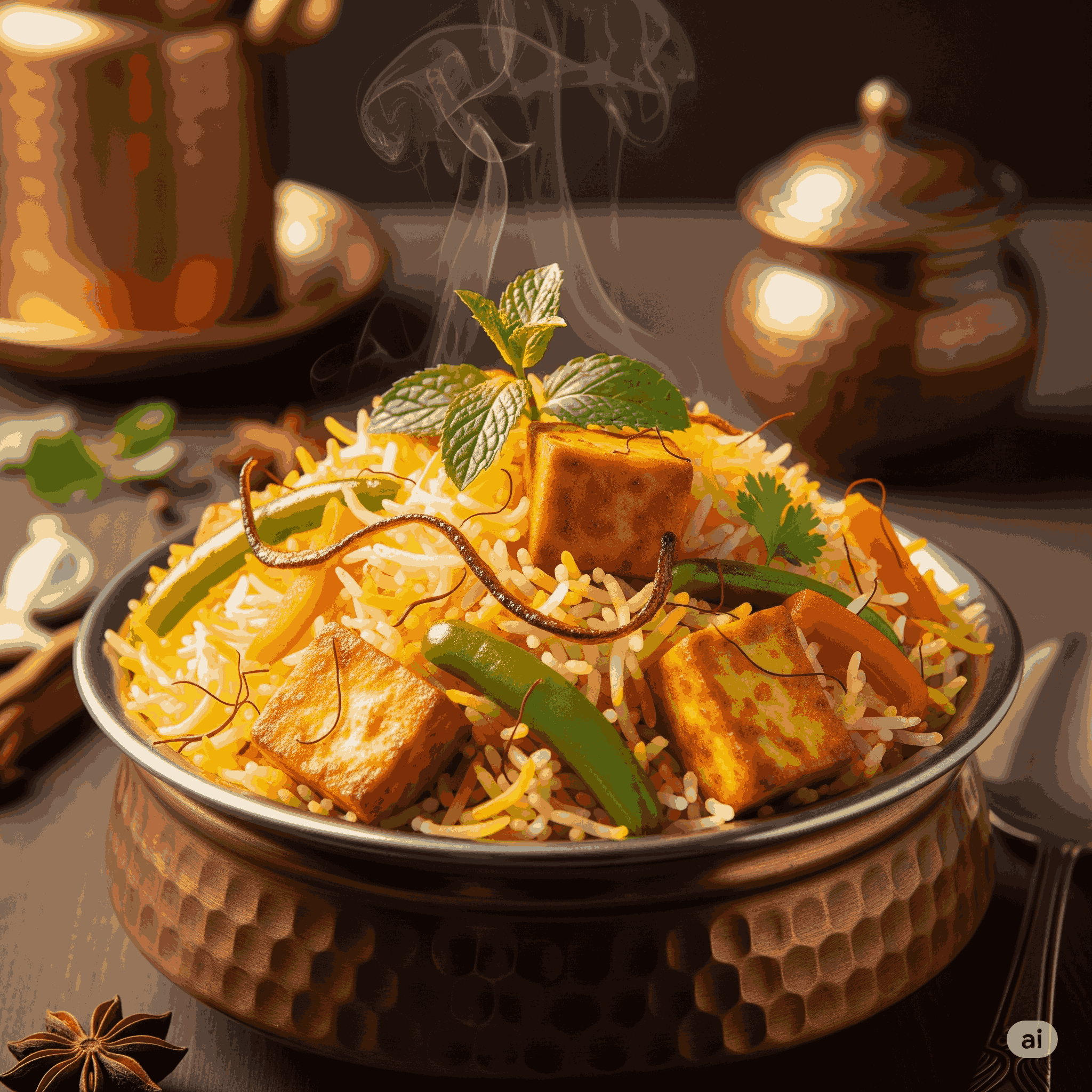 Saffron-Infused Paneer and Vegetable Biryani